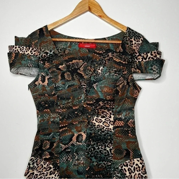 Lucca Vasconcellos Brazilian Designer Animal Print Ruffle Dress - Picture 2 of 10